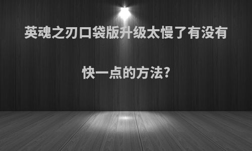 英魂之刃口袋版升级太慢了有没有快一点的方法?