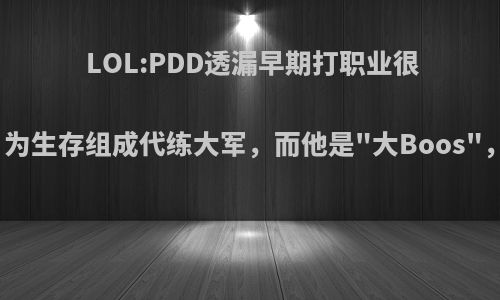 LOL:PDD透漏早期打职业很心酸，为生存组成代练大军，而他是