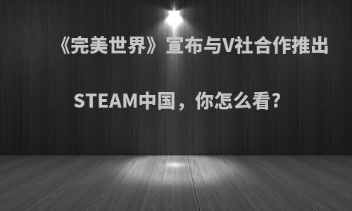 《完美世界》宣布与V社合作推出STEAM中国，你怎么看?