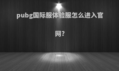 pubg国际服体验服怎么进入官网?